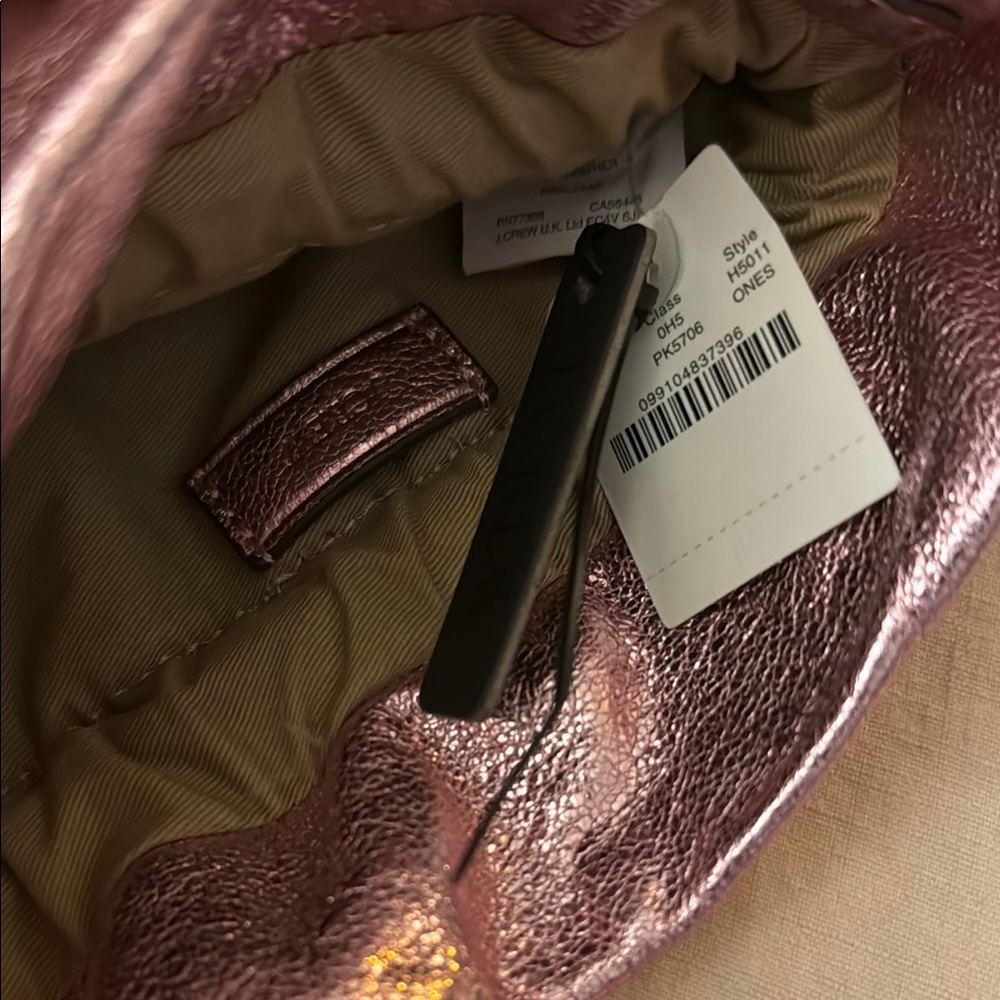 J.Crew NWT Metallic Leather Pink Mini Drawstring Pouch Bag - Picture 6 of 8